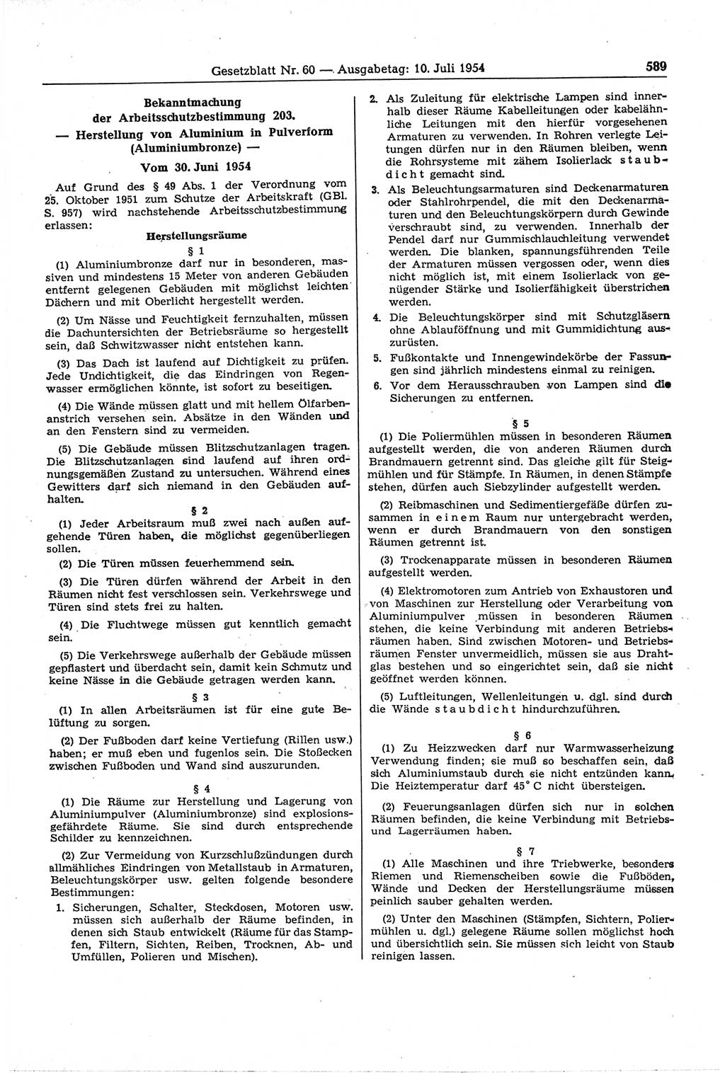Gesetzblatt (GBl.) der Deutschen Demokratischen Republik (DDR) 1954, Seite 589 (GBl. DDR 1954, S. 589)