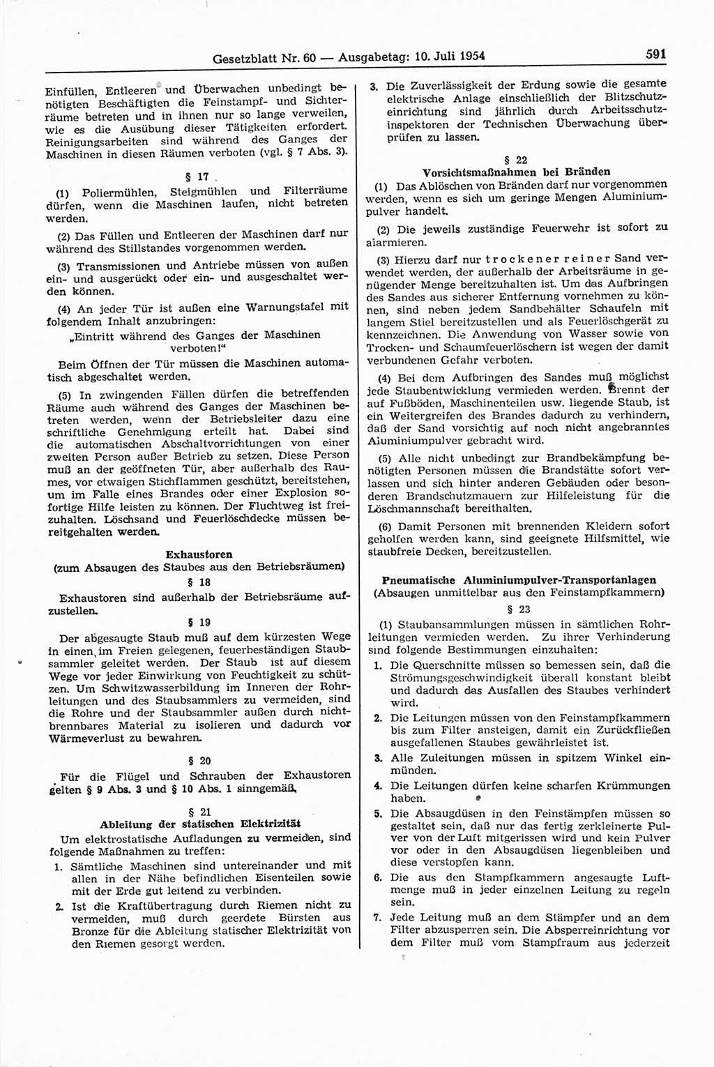 Gesetzblatt (GBl.) der Deutschen Demokratischen Republik (DDR) 1954, Seite 591 (GBl. DDR 1954, S. 591)