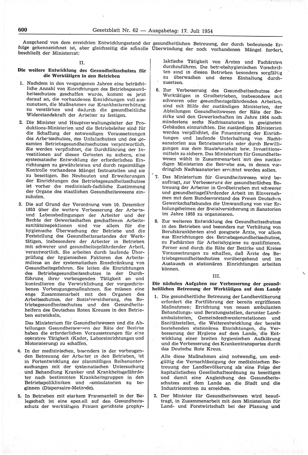 Gesetzblatt (GBl.) der Deutschen Demokratischen Republik (DDR) 1954, Seite 600 (GBl. DDR 1954, S. 600)
