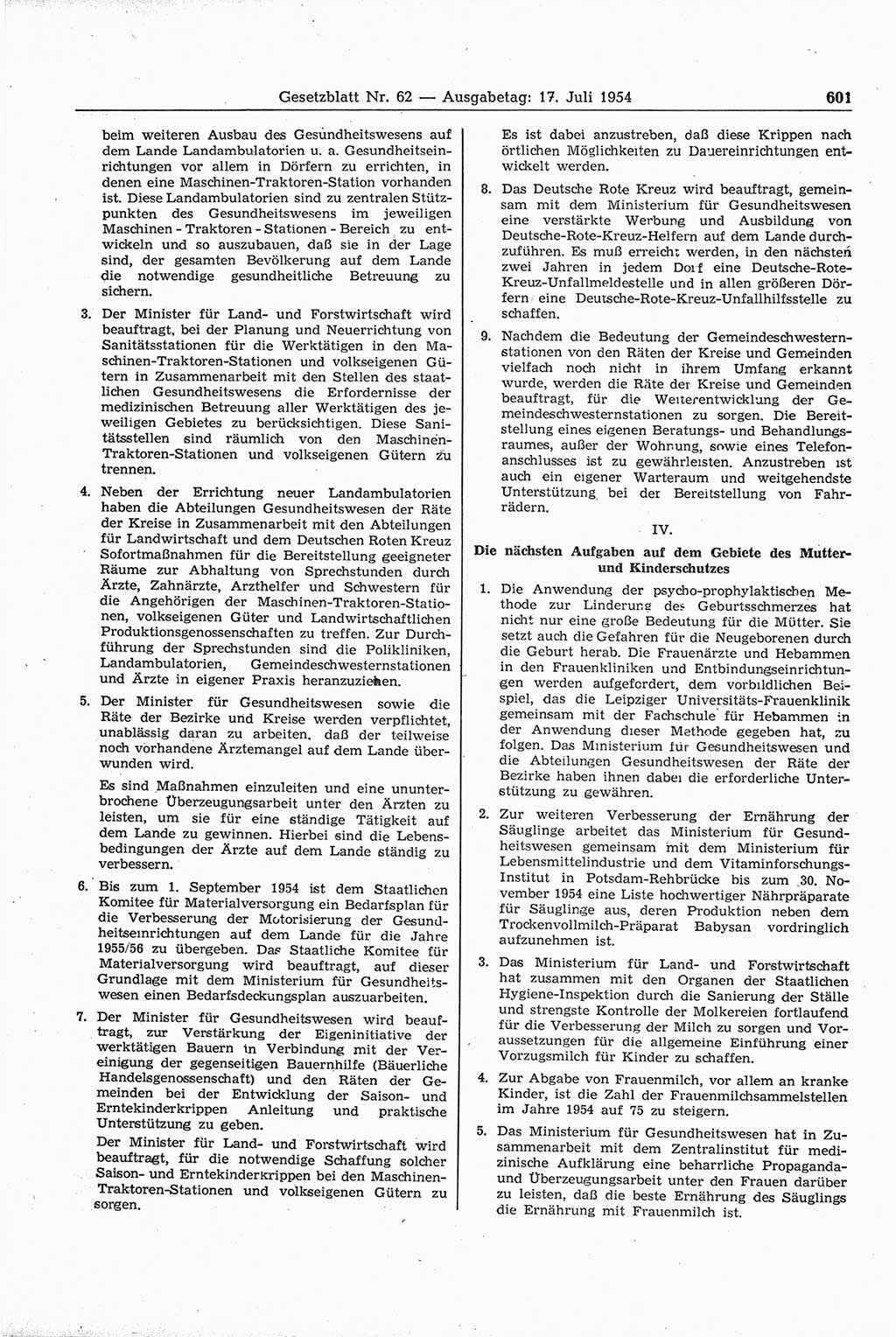 Gesetzblatt (GBl.) der Deutschen Demokratischen Republik (DDR) 1954, Seite 601 (GBl. DDR 1954, S. 601)