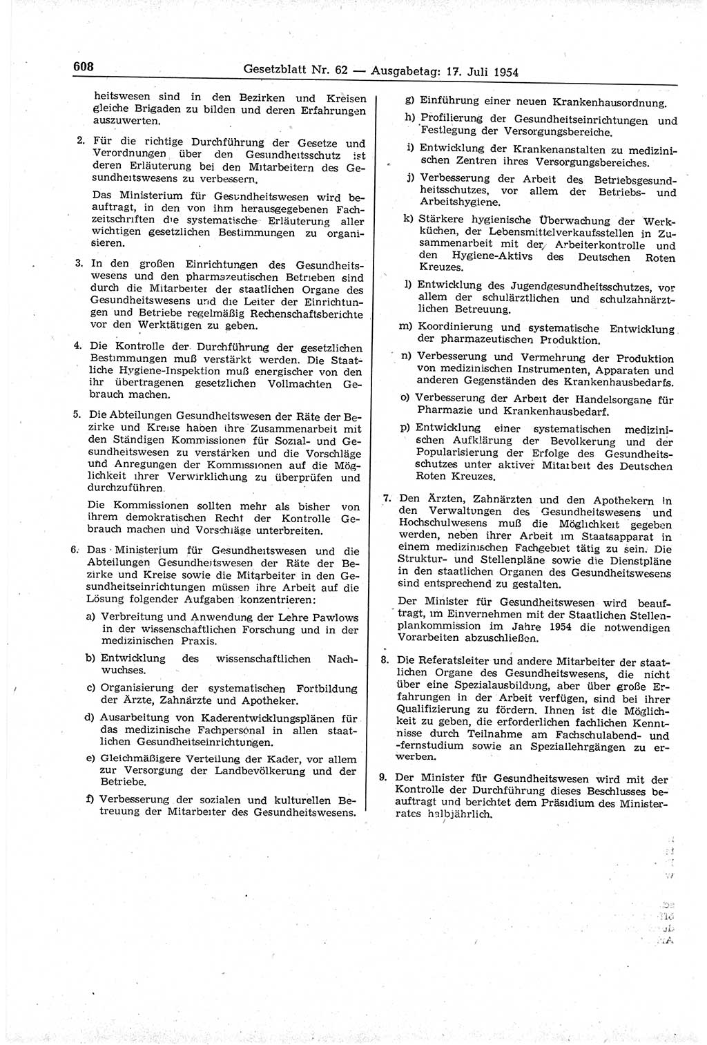 Gesetzblatt (GBl.) der Deutschen Demokratischen Republik (DDR) 1954, Seite 608 (GBl. DDR 1954, S. 608)