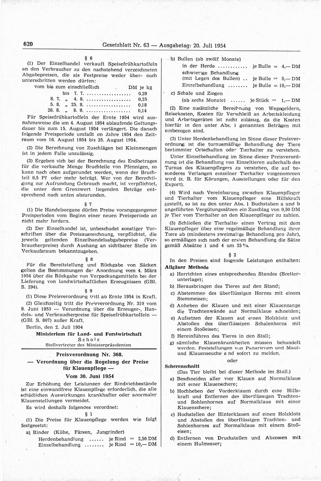 Gesetzblatt (GBl.) der Deutschen Demokratischen Republik (DDR) 1954, Seite 620 (GBl. DDR 1954, S. 620)