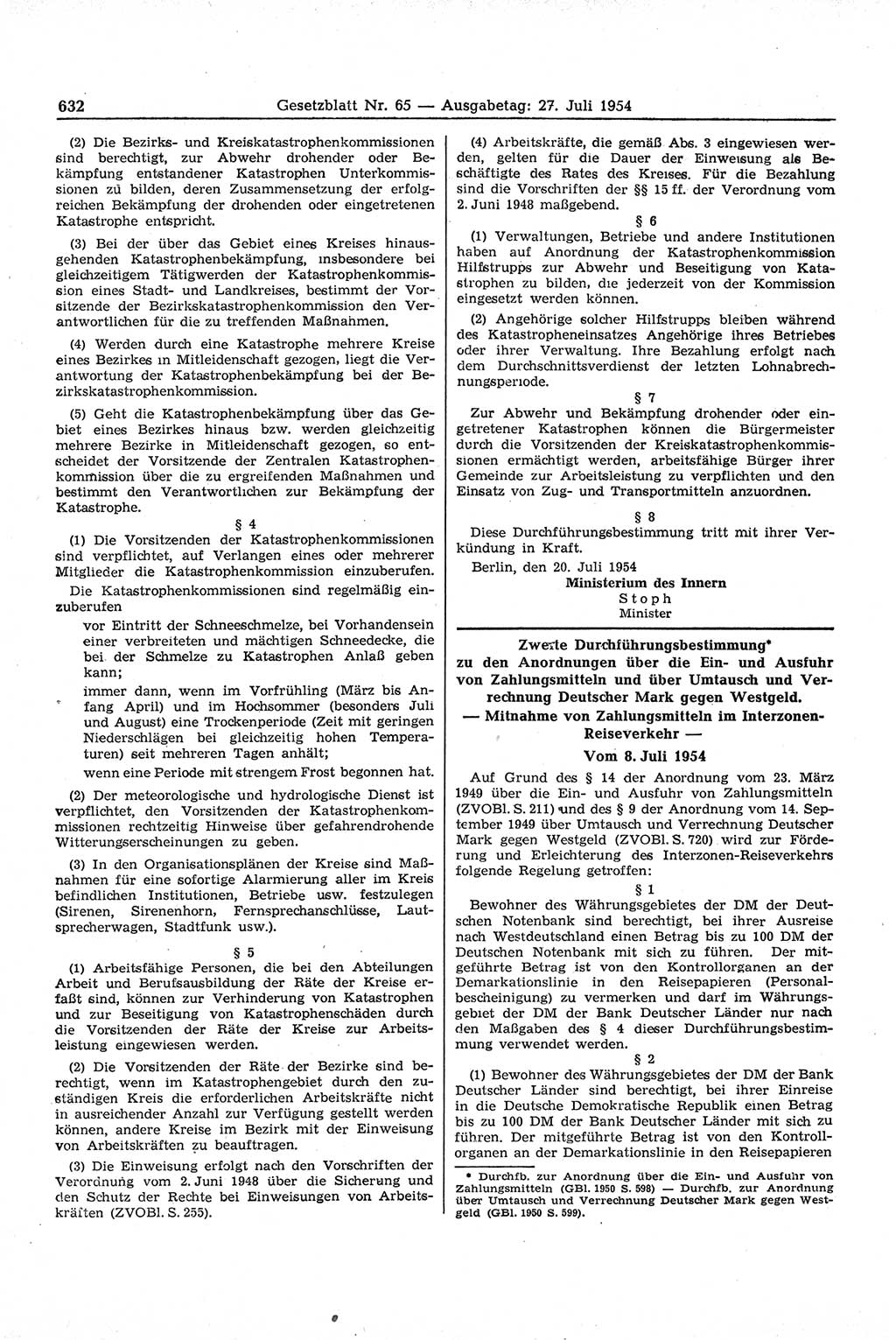 Gesetzblatt (GBl.) der Deutschen Demokratischen Republik (DDR) 1954, Seite 632 (GBl. DDR 1954, S. 632)