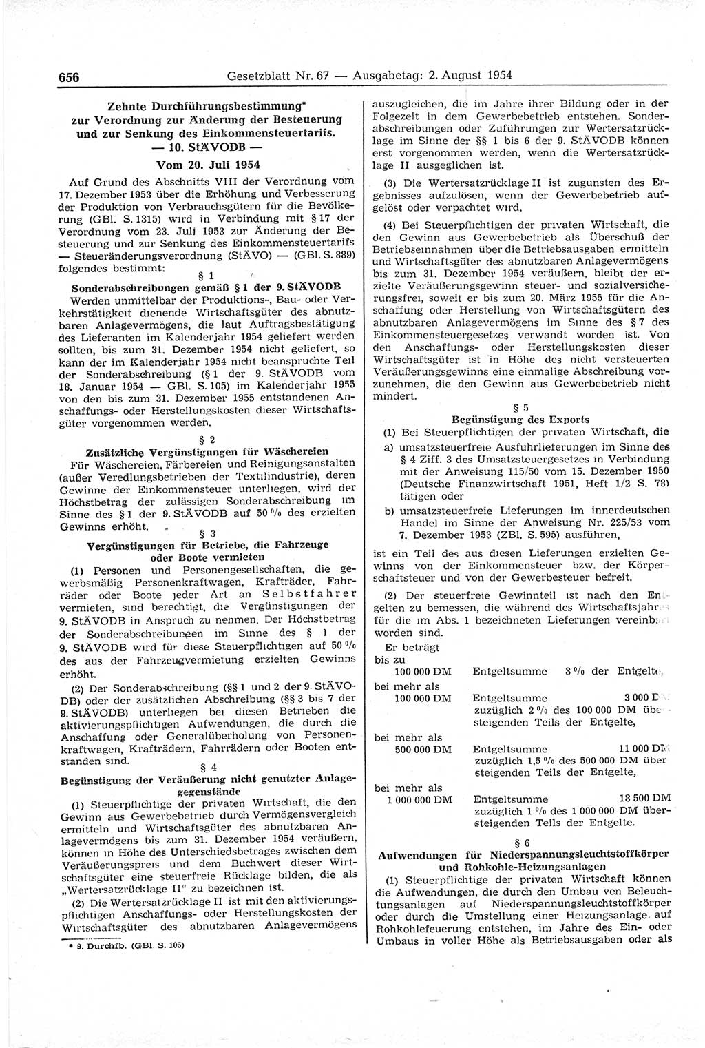 Gesetzblatt (GBl.) der Deutschen Demokratischen Republik (DDR) 1954, Seite 656 (GBl. DDR 1954, S. 656)