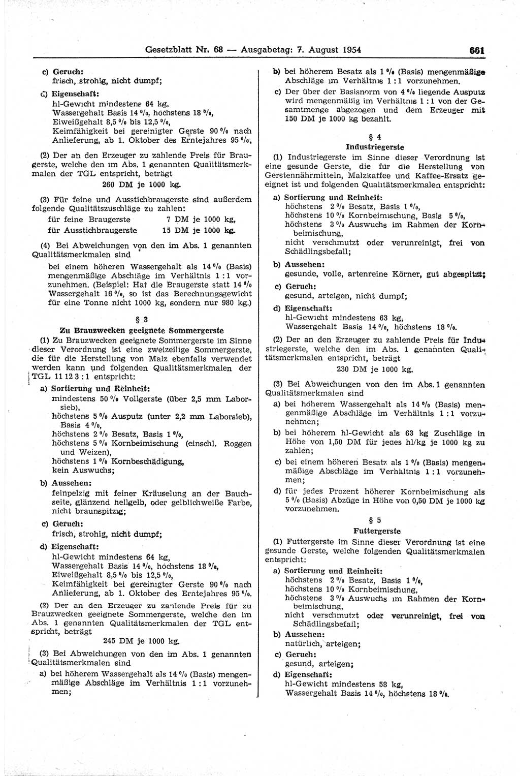 Gesetzblatt (GBl.) der Deutschen Demokratischen Republik (DDR) 1954, Seite 661 (GBl. DDR 1954, S. 661)