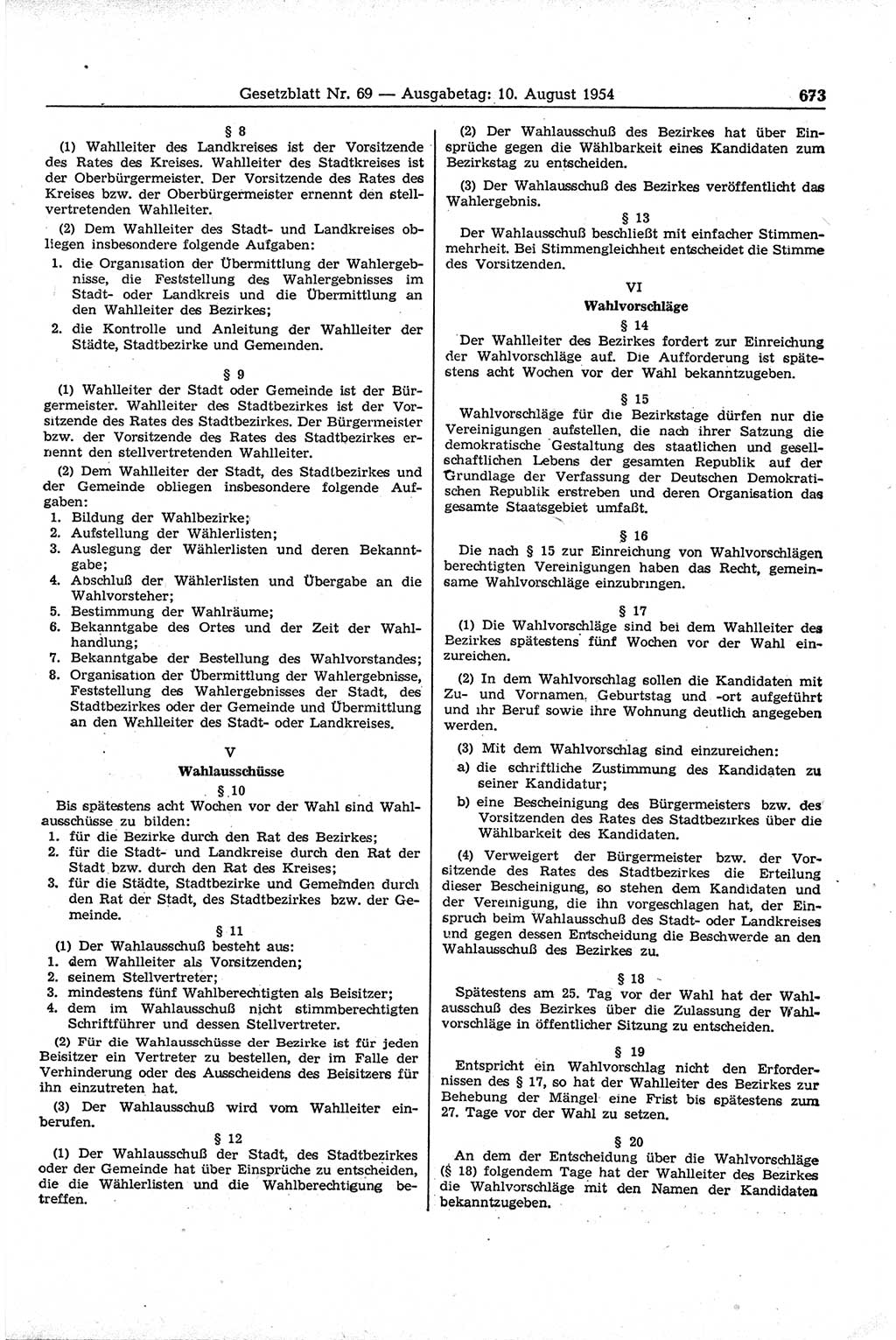 Gesetzblatt (GBl.) der Deutschen Demokratischen Republik (DDR) 1954, Seite 673 (GBl. DDR 1954, S. 673)