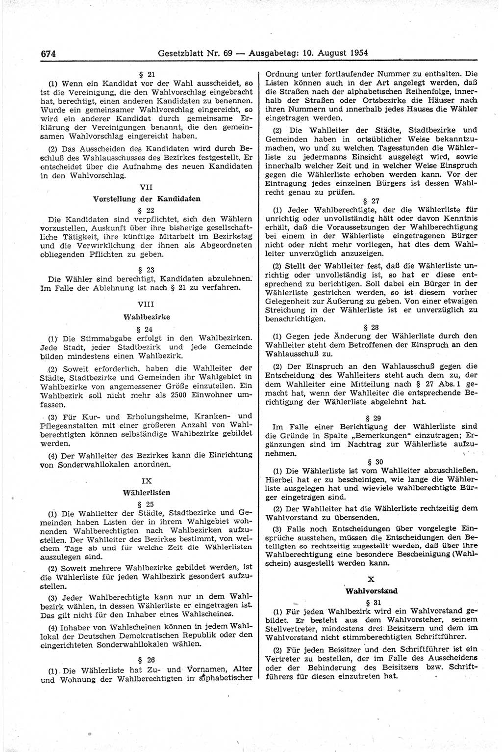 Gesetzblatt (GBl.) der Deutschen Demokratischen Republik (DDR) 1954, Seite 674 (GBl. DDR 1954, S. 674)