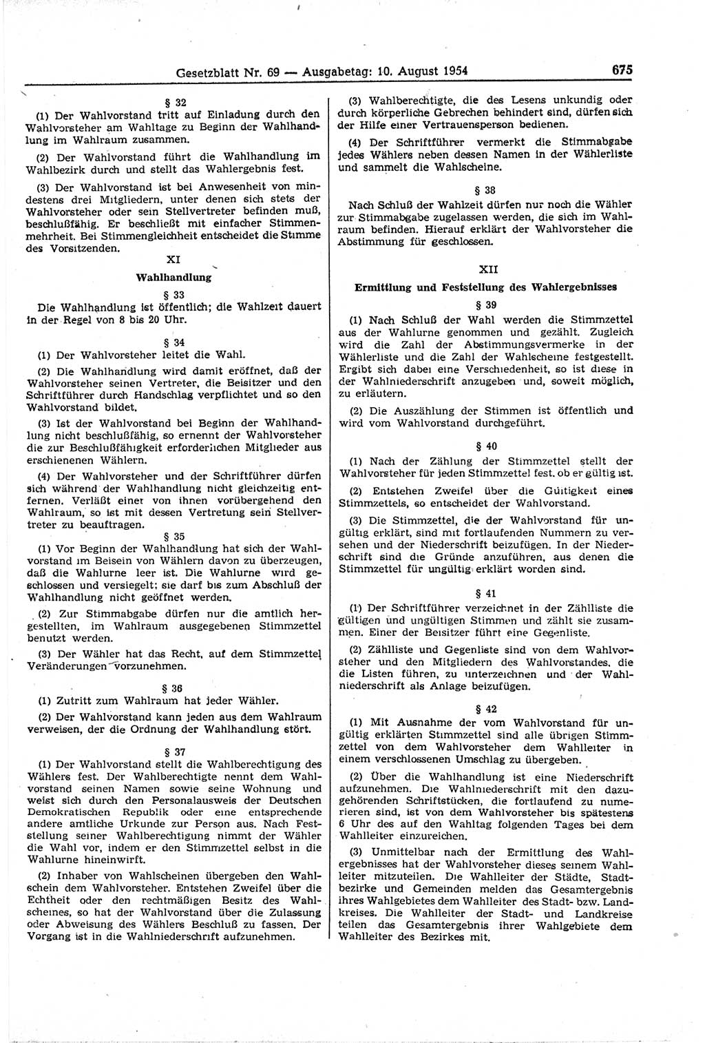 Gesetzblatt (GBl.) der Deutschen Demokratischen Republik (DDR) 1954, Seite 675 (GBl. DDR 1954, S. 675)