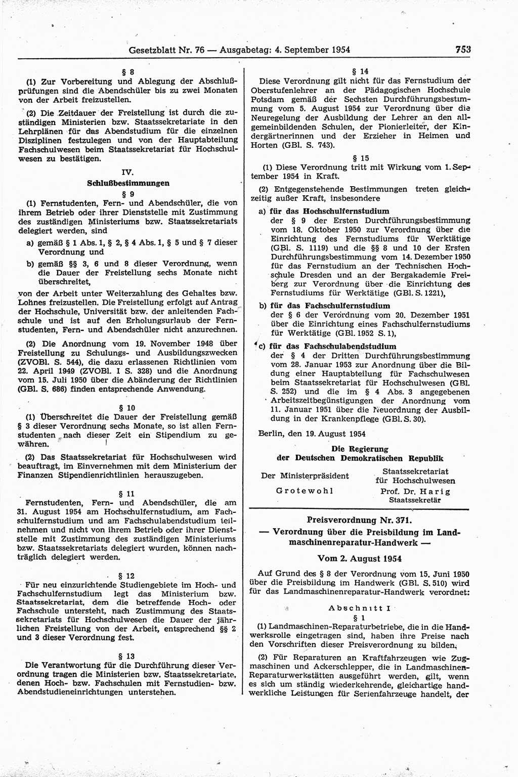 Gesetzblatt (GBl.) der Deutschen Demokratischen Republik (DDR) 1954, Seite 753 (GBl. DDR 1954, S. 753)