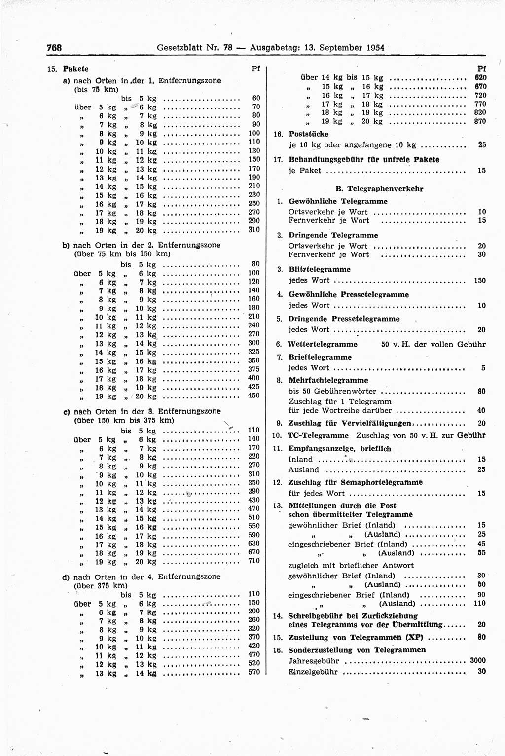 Gesetzblatt (GBl.) der Deutschen Demokratischen Republik (DDR) 1954, Seite 768 (GBl. DDR 1954, S. 768)