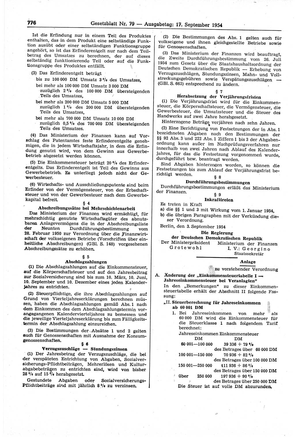 Gesetzblatt (GBl.) der Deutschen Demokratischen Republik (DDR) 1954, Seite 776 (GBl. DDR 1954, S. 776)