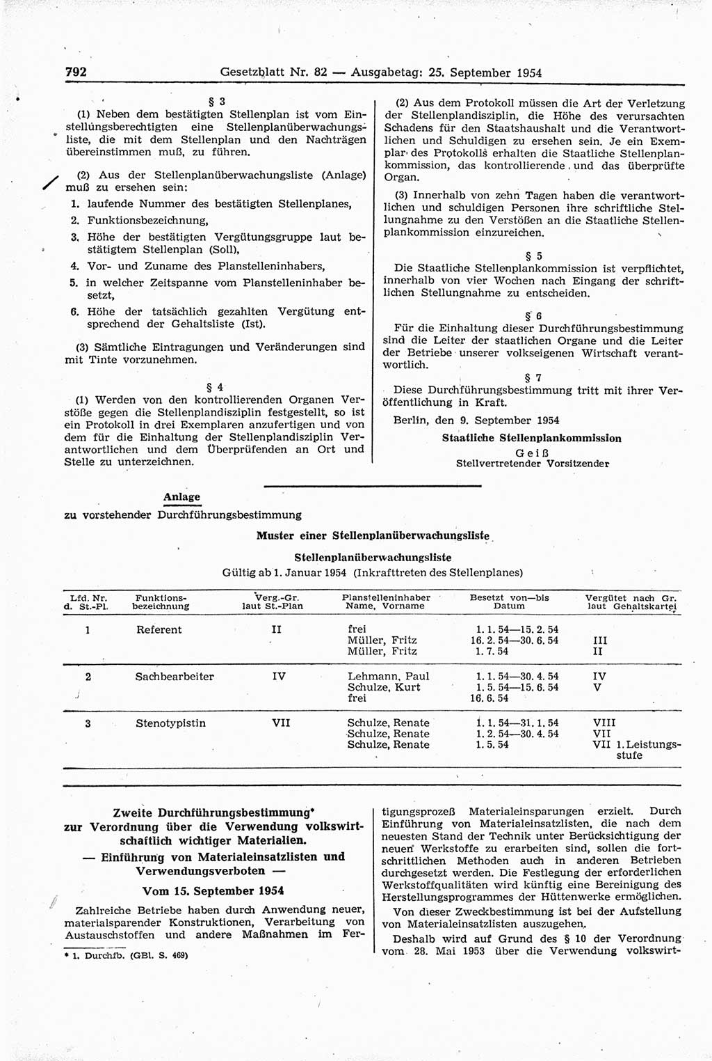 Gesetzblatt (GBl.) der Deutschen Demokratischen Republik (DDR) 1954, Seite 792 (GBl. DDR 1954, S. 792)