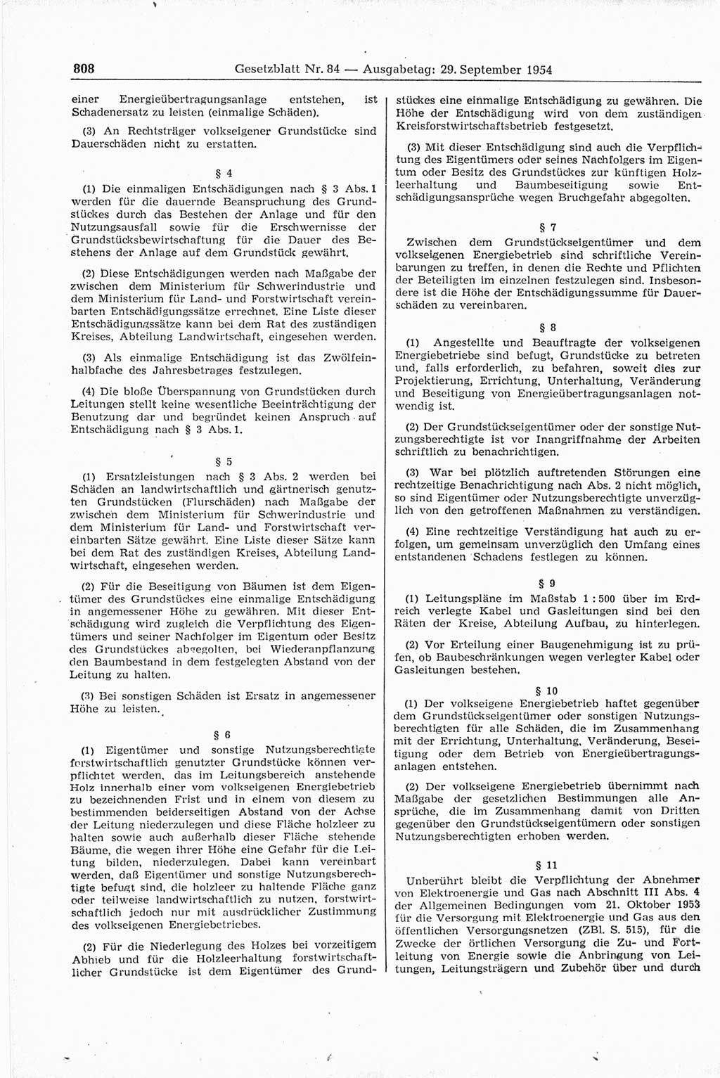 Gesetzblatt (GBl.) der Deutschen Demokratischen Republik (DDR) 1954, Seite 808 (GBl. DDR 1954, S. 808)