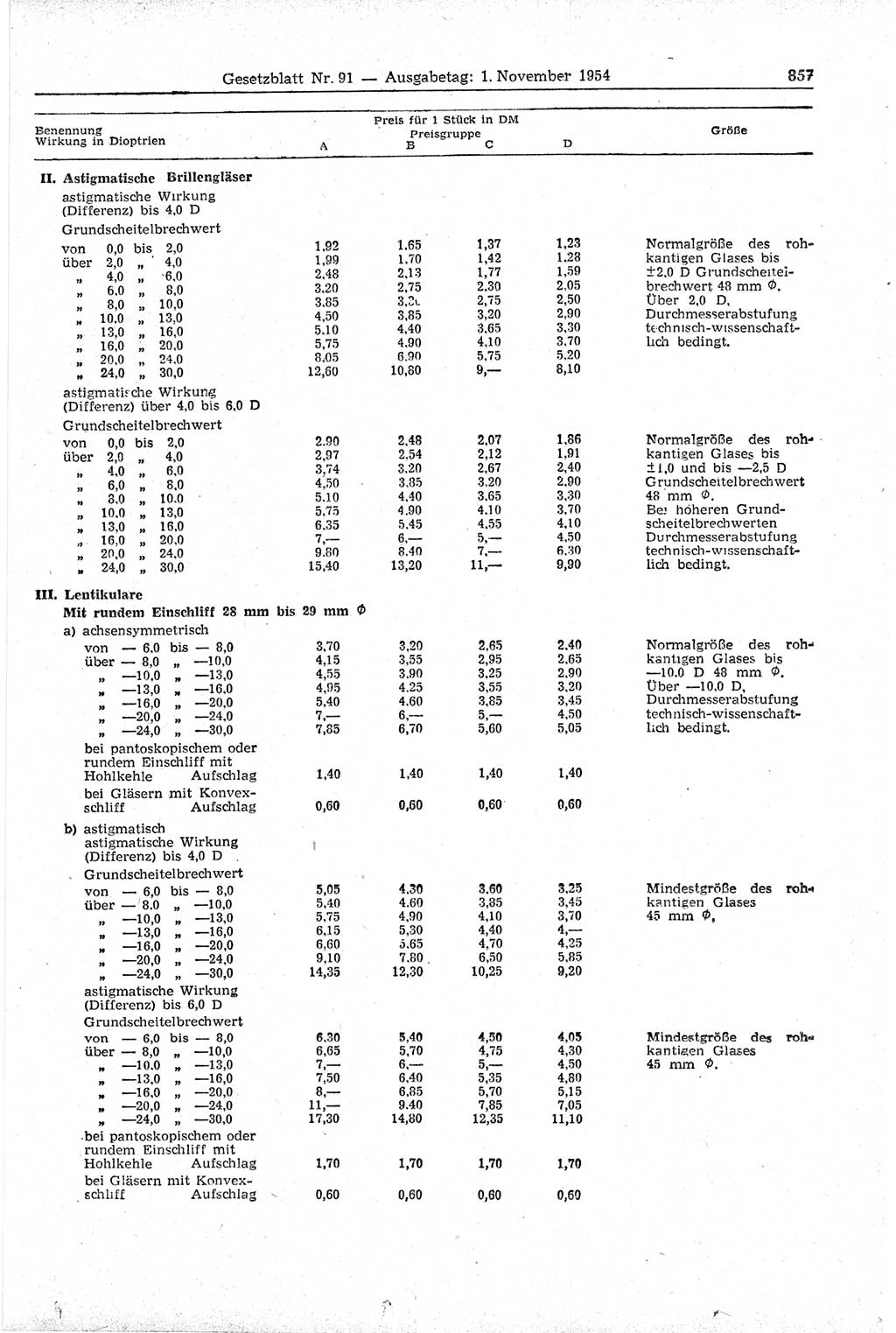 Gesetzblatt (GBl.) der Deutschen Demokratischen Republik (DDR) 1954, Seite 857 (GBl. DDR 1954, S. 857)