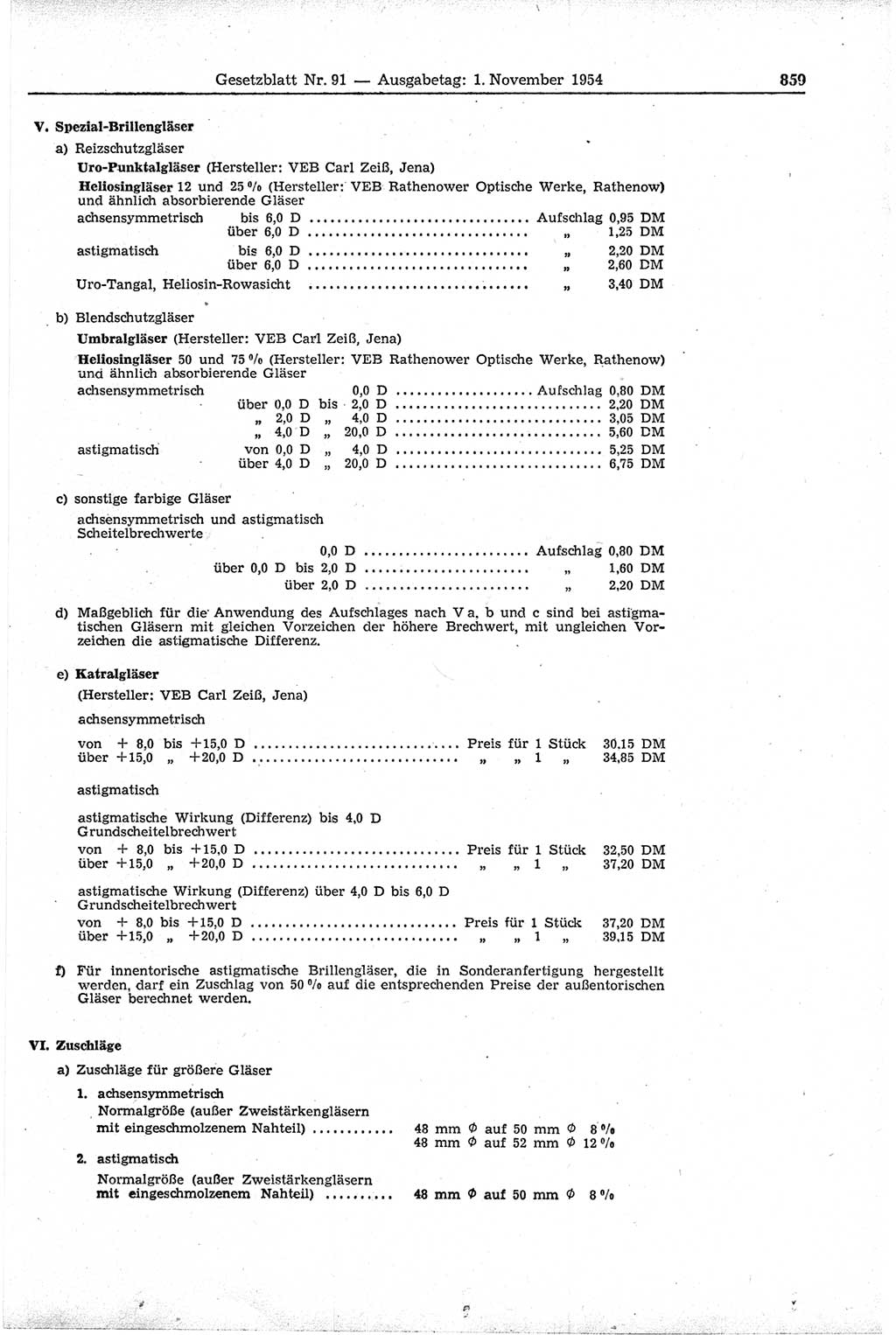 Gesetzblatt (GBl.) der Deutschen Demokratischen Republik (DDR) 1954, Seite 859 (GBl. DDR 1954, S. 859)