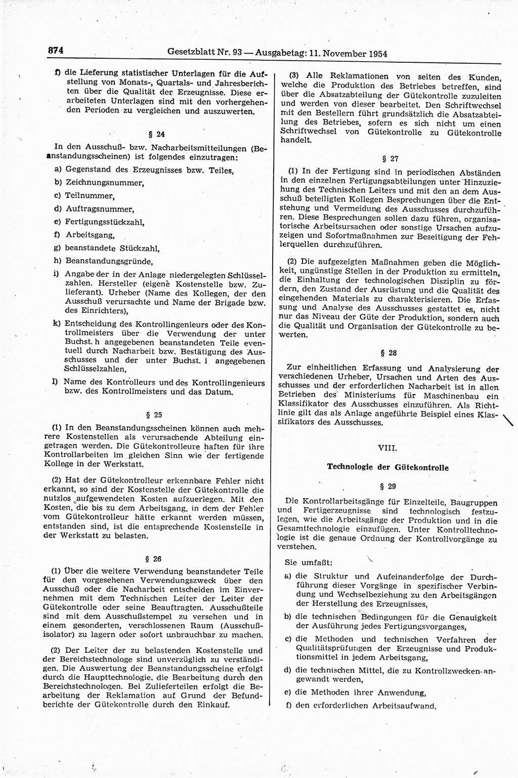 Gesetzblatt (GBl.) der Deutschen Demokratischen Republik (DDR) 1954, Seite 874 (GBl. DDR 1954, S. 874)