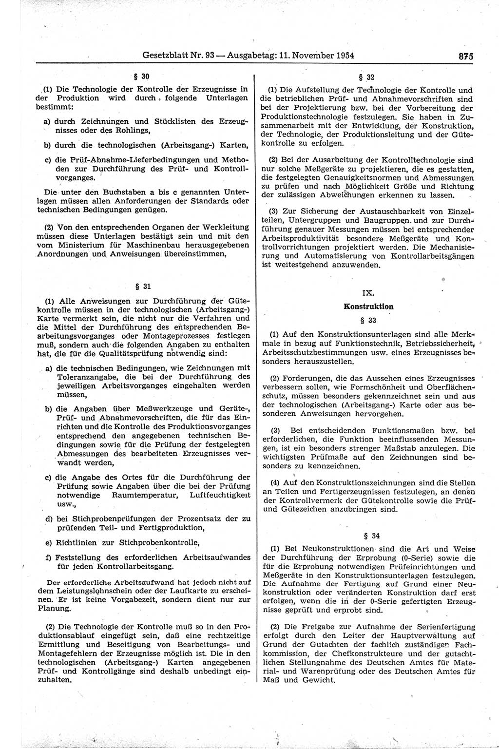 Gesetzblatt (GBl.) der Deutschen Demokratischen Republik (DDR) 1954, Seite 875 (GBl. DDR 1954, S. 875)