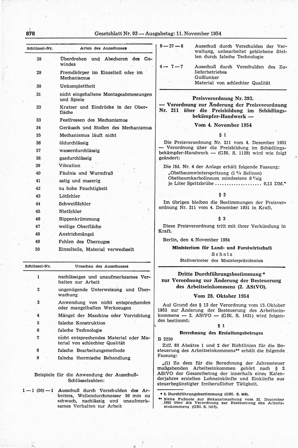 Gesetzblatt (GBl.) der Deutschen Demokratischen Republik (DDR) 1954, Seite 878 (GBl. DDR 1954, S. 878)