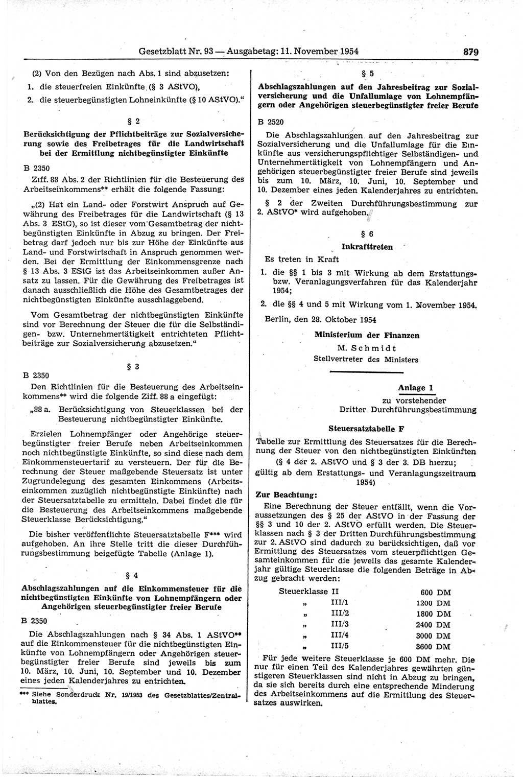 Gesetzblatt (GBl.) der Deutschen Demokratischen Republik (DDR) 1954, Seite 879 (GBl. DDR 1954, S. 879)