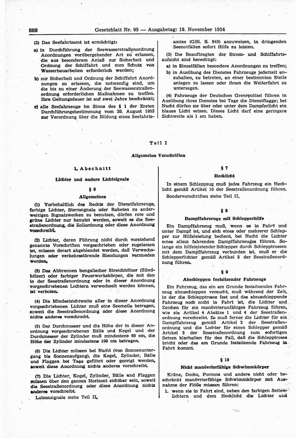 Gesetzblatt (GBl.) der Deutschen Demokratischen Republik (DDR) 1954, Seite 888 (GBl. DDR 1954, S. 888)