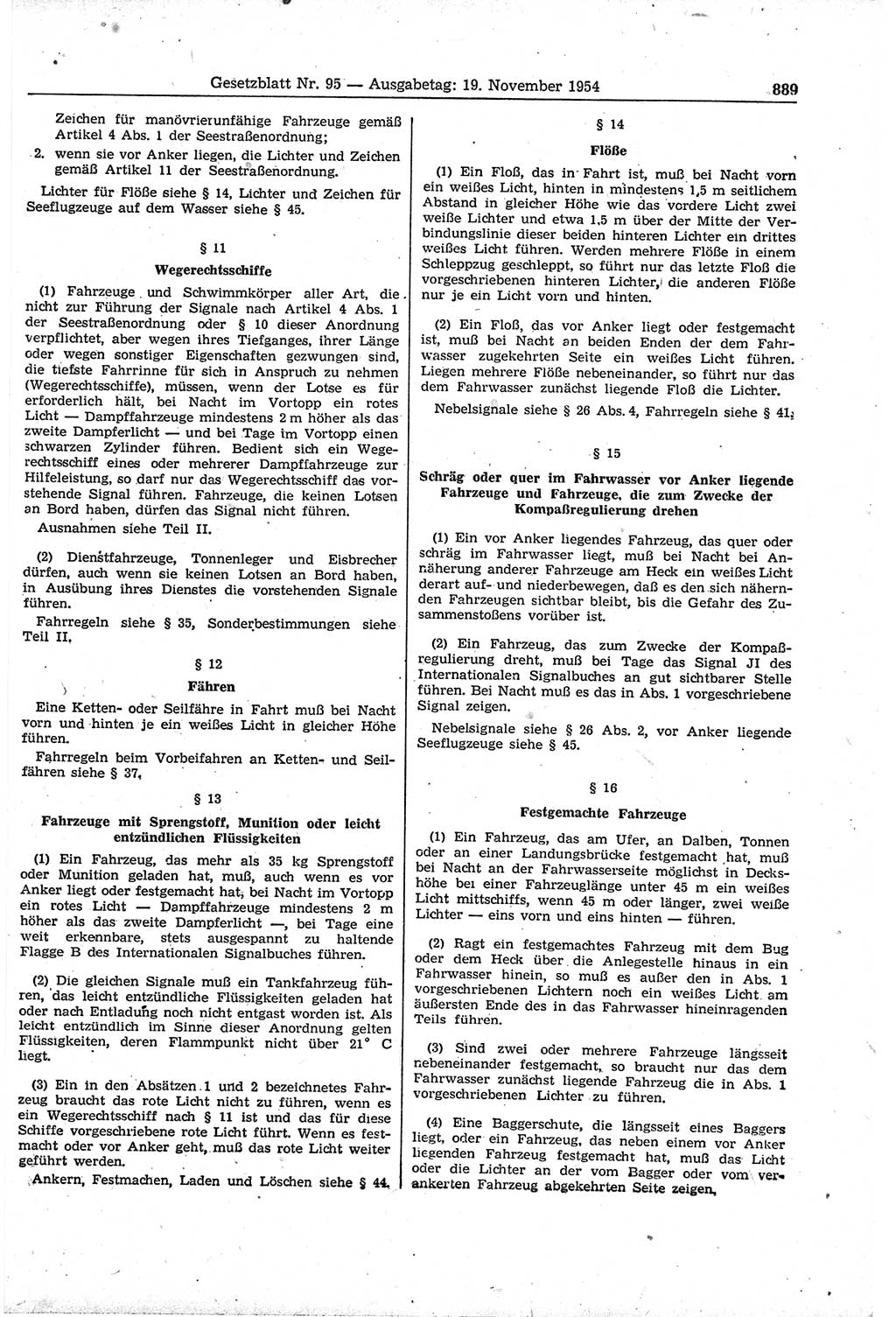 Gesetzblatt (GBl.) der Deutschen Demokratischen Republik (DDR) 1954, Seite 889 (GBl. DDR 1954, S. 889)