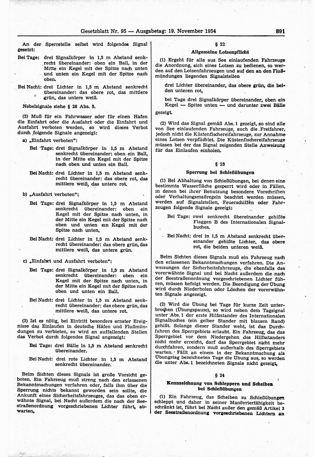 Gesetzblatt (GBl.) der Deutschen Demokratischen Republik (DDR) 1954, Seite 891 (GBl. DDR 1954, S. 891)