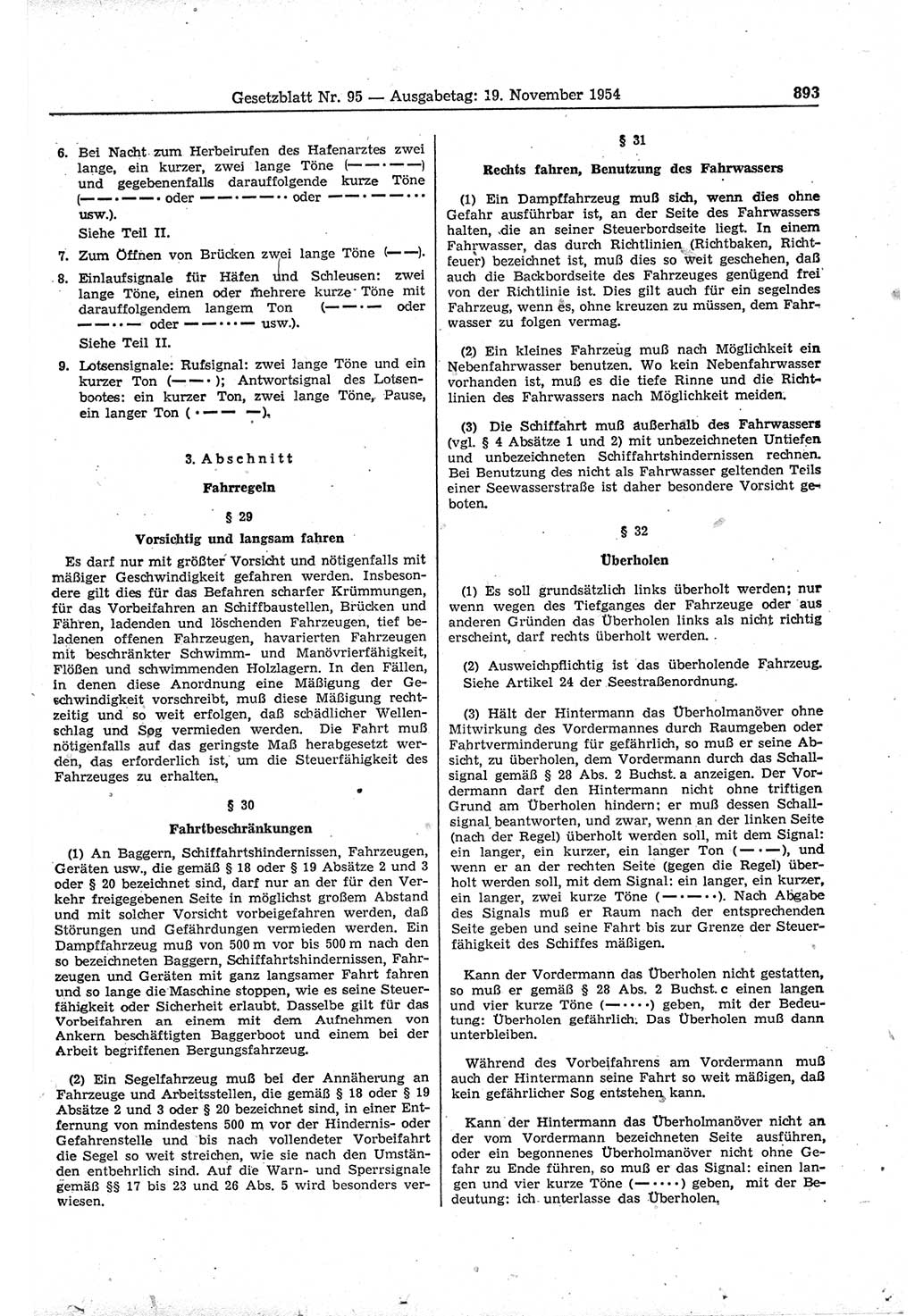 Gesetzblatt (GBl.) der Deutschen Demokratischen Republik (DDR) 1954, Seite 893 (GBl. DDR 1954, S. 893)