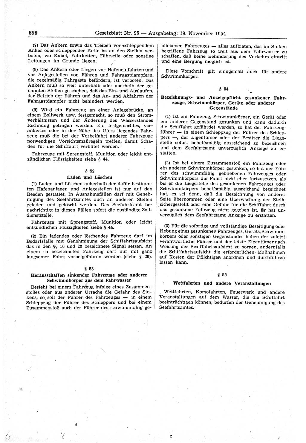 Gesetzblatt (GBl.) der Deutschen Demokratischen Republik (DDR) 1954, Seite 898 (GBl. DDR 1954, S. 898)
