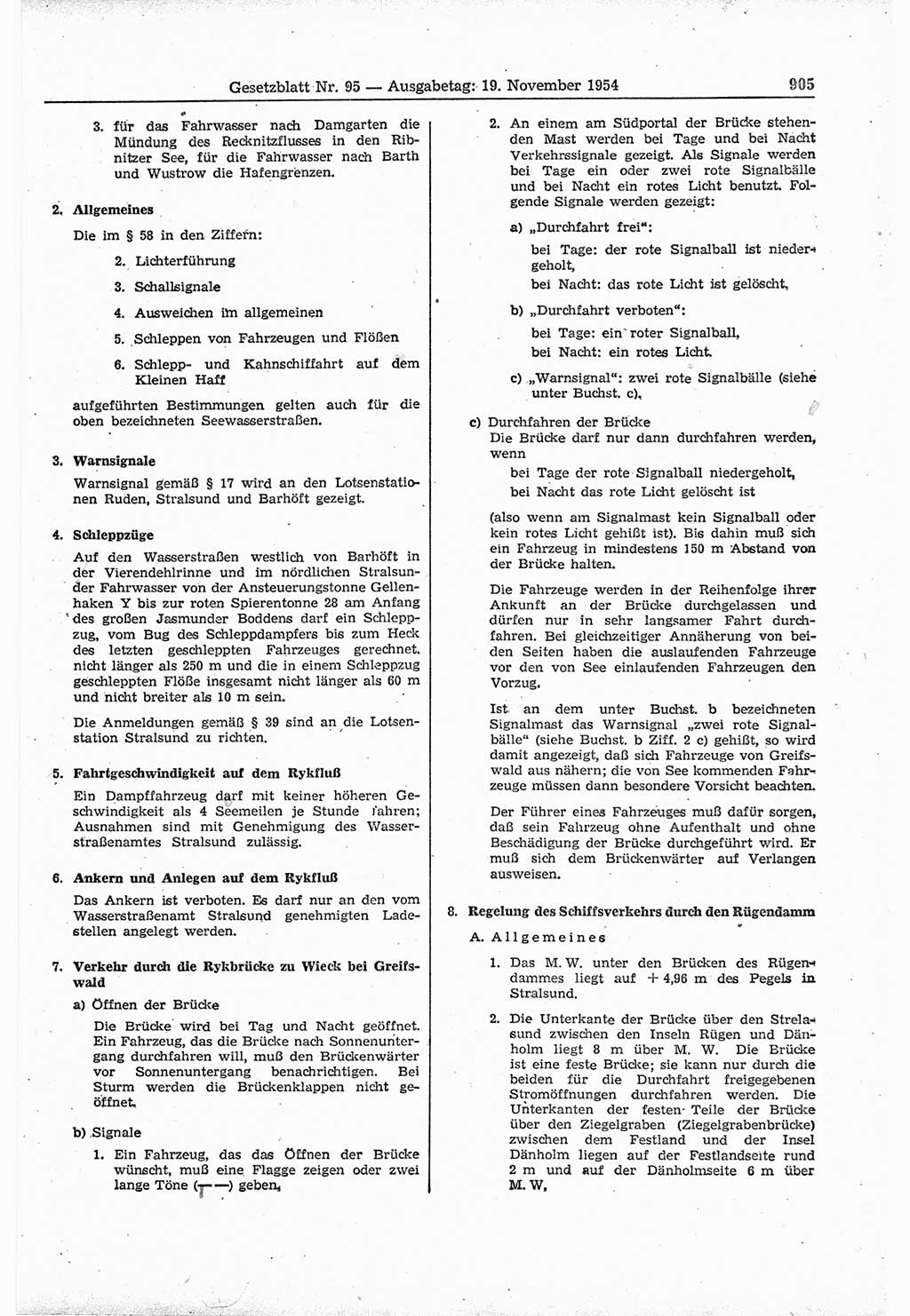 Gesetzblatt (GBl.) der Deutschen Demokratischen Republik (DDR) 1954, Seite 905 (GBl. DDR 1954, S. 905)