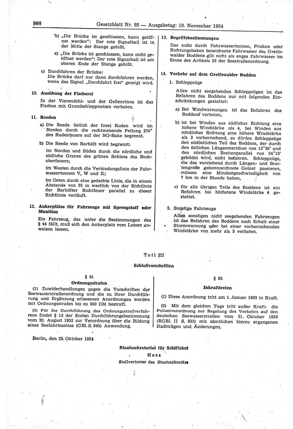 Gesetzblatt (GBl.) der Deutschen Demokratischen Republik (DDR) 1954, Seite 908 (GBl. DDR 1954, S. 908)