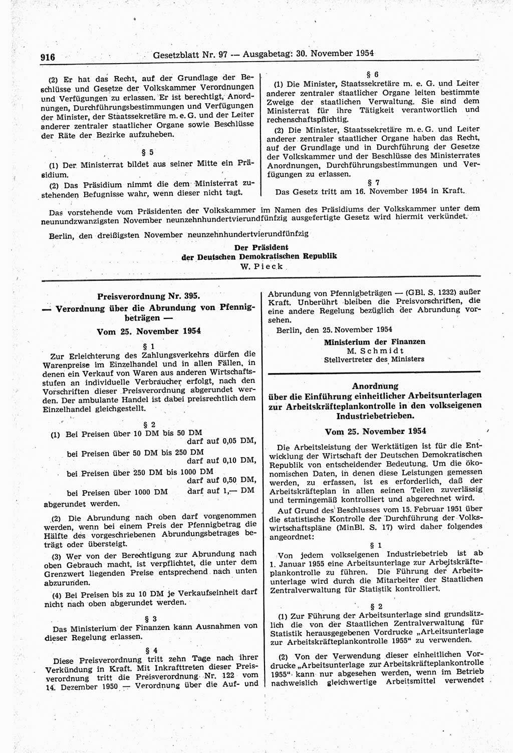 Gesetzblatt (GBl.) der Deutschen Demokratischen Republik (DDR) 1954, Seite 916 (GBl. DDR 1954, S. 916)