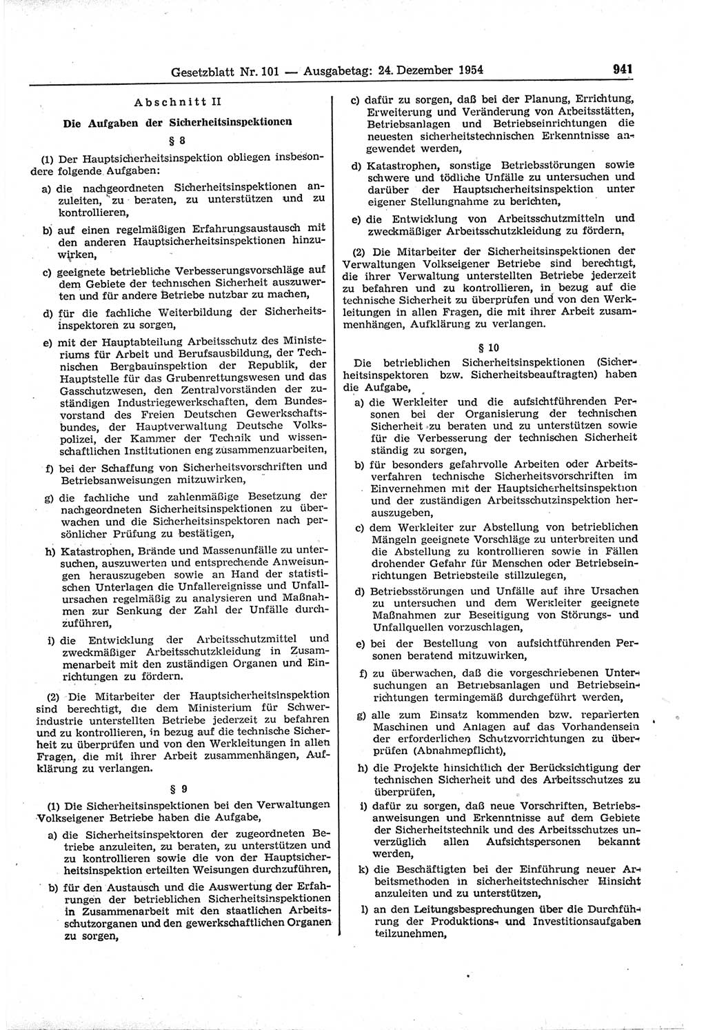 Gesetzblatt (GBl.) der Deutschen Demokratischen Republik (DDR) 1954, Seite 941 (GBl. DDR 1954, S. 941)