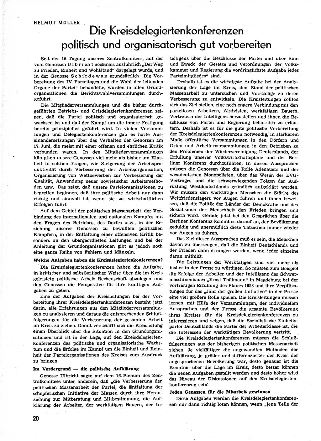 Neuer Weg (NW), Organ des Zentralkomitees (ZK) der SED (Sozialistische Einheitspartei Deutschlands) für alle Parteiarbeiter, 9. Jahrgang [Deutsche Demokratische Republik (DDR)] 1954, Heft 1/20 (NW ZK SED DDR 1954, H. 1/20)