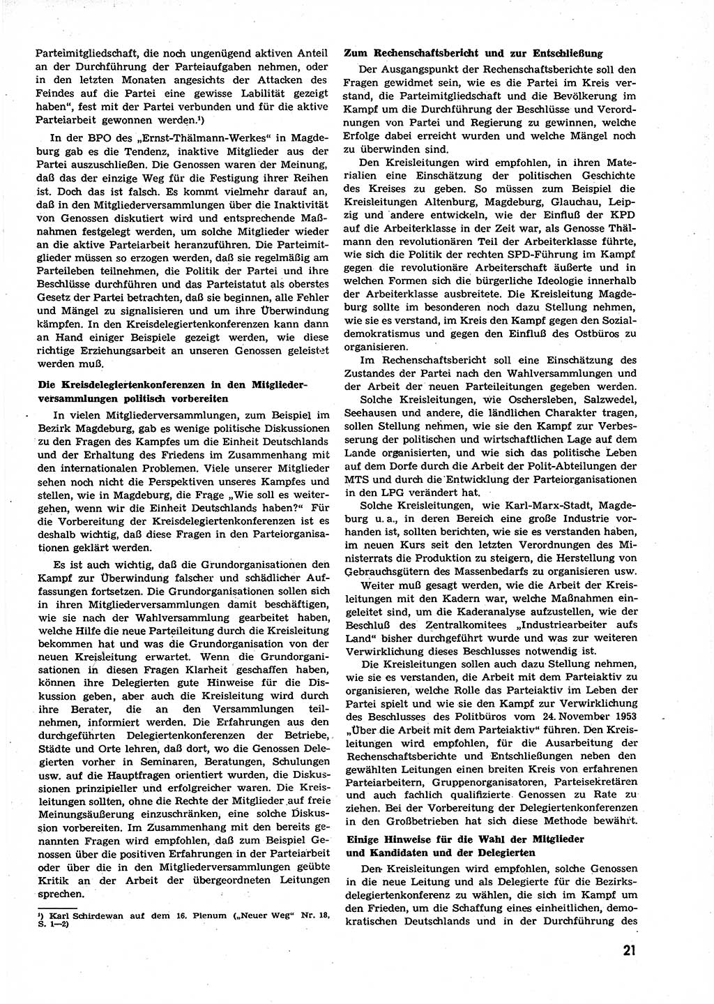 Neuer Weg (NW), Organ des Zentralkomitees (ZK) der SED (Sozialistische Einheitspartei Deutschlands) für alle Parteiarbeiter, 9. Jahrgang [Deutsche Demokratische Republik (DDR)] 1954, Heft 1/21 (NW ZK SED DDR 1954, H. 1/21)