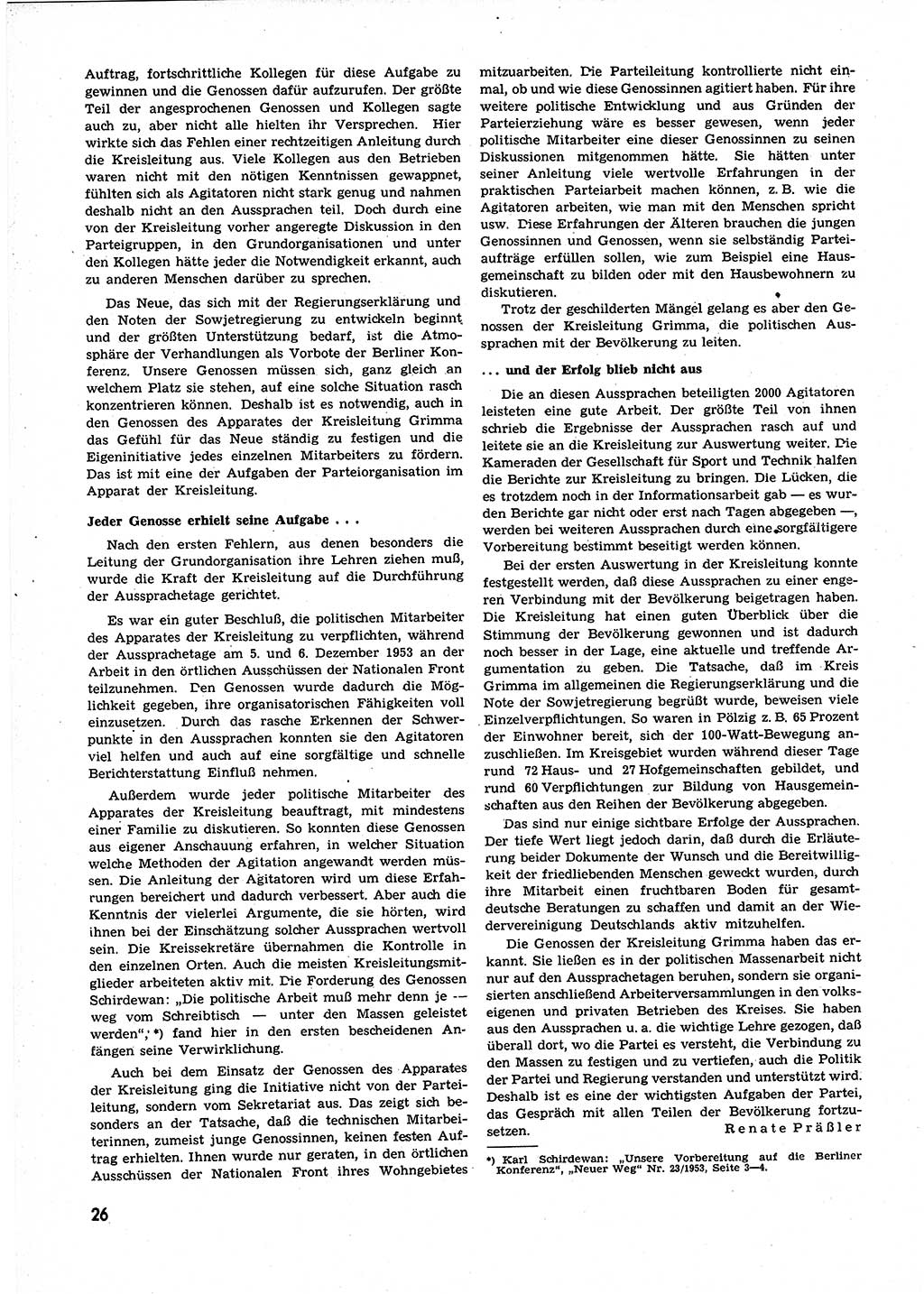 Neuer Weg (NW), Organ des Zentralkomitees (ZK) der SED (Sozialistische Einheitspartei Deutschlands) für alle Parteiarbeiter, 9. Jahrgang [Deutsche Demokratische Republik (DDR)] 1954, Heft 1/26 (NW ZK SED DDR 1954, H. 1/26)