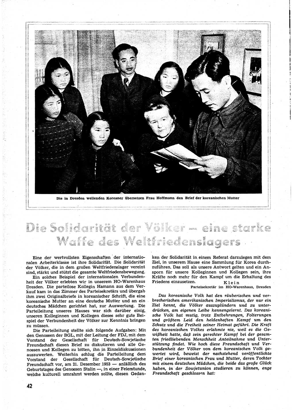 Neuer Weg (NW), Organ des Zentralkomitees (ZK) der SED (Sozialistische Einheitspartei Deutschlands) für alle Parteiarbeiter, 9. Jahrgang [Deutsche Demokratische Republik (DDR)] 1954, Heft 1/42 (NW ZK SED DDR 1954, H. 1/42)