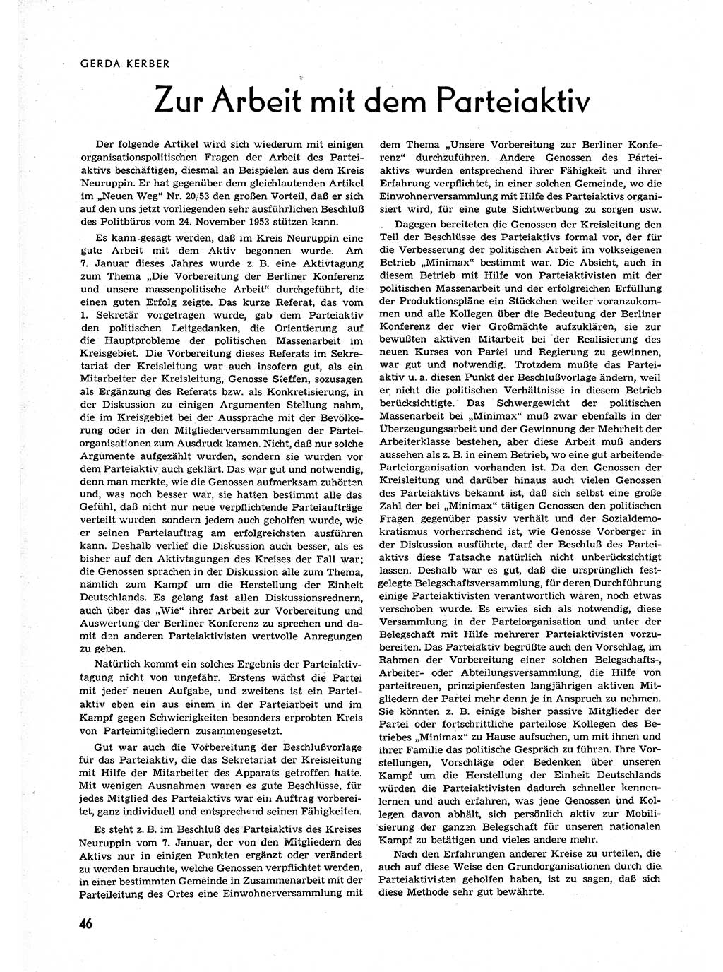 Neuer Weg (NW), Organ des Zentralkomitees (ZK) der SED (Sozialistische Einheitspartei Deutschlands) für alle Parteiarbeiter, 9. Jahrgang [Deutsche Demokratische Republik (DDR)] 1954, Heft 1/46 (NW ZK SED DDR 1954, H. 1/46)