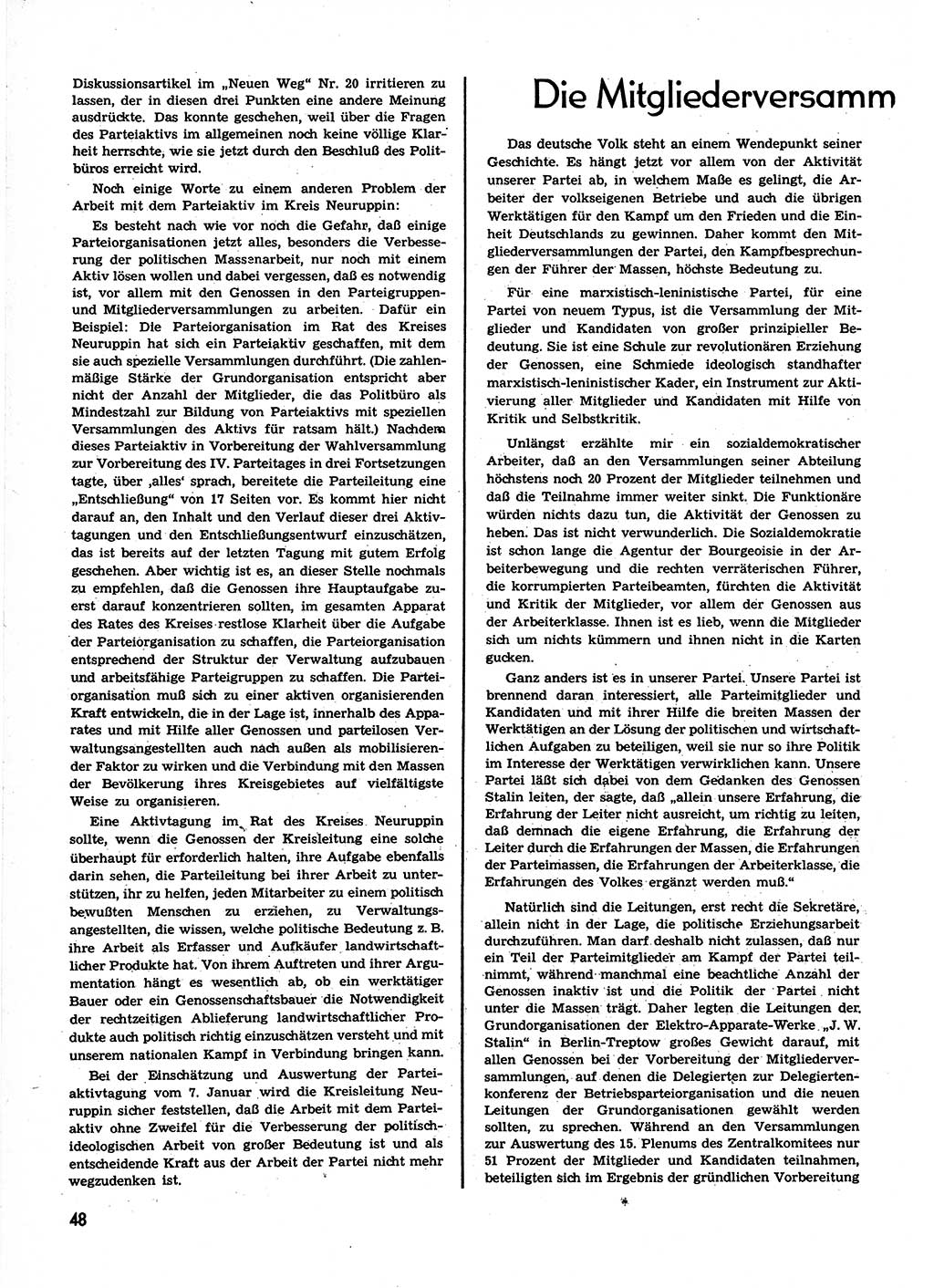 Neuer Weg (NW), Organ des Zentralkomitees (ZK) der SED (Sozialistische Einheitspartei Deutschlands) für alle Parteiarbeiter, 9. Jahrgang [Deutsche Demokratische Republik (DDR)] 1954, Heft 1/48 (NW ZK SED DDR 1954, H. 1/48)