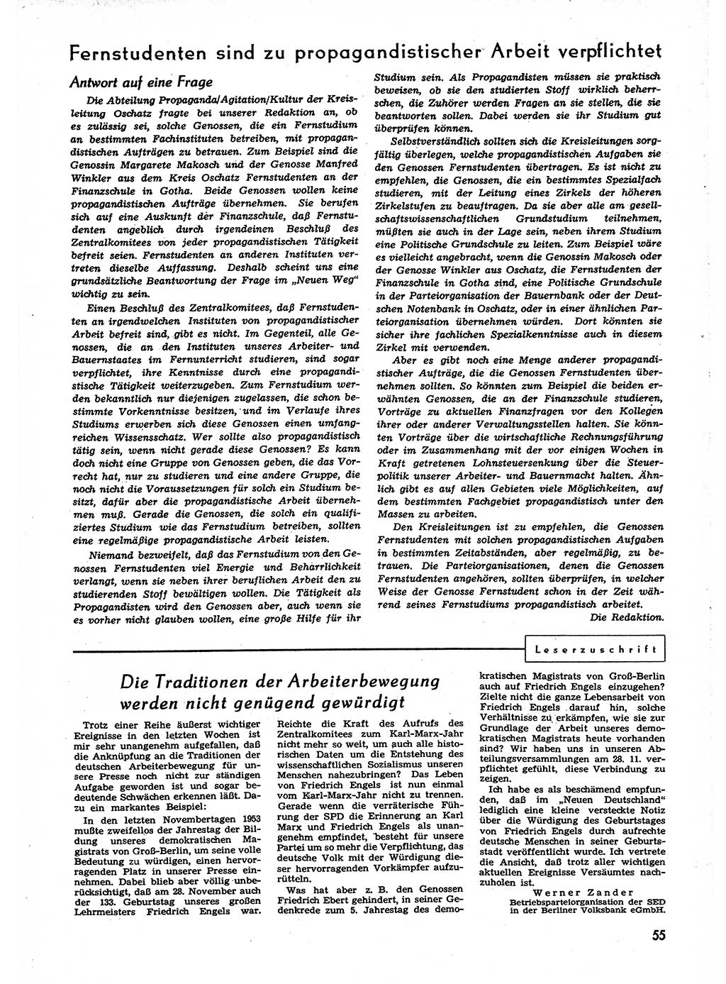 Neuer Weg (NW), Organ des Zentralkomitees (ZK) der SED (Sozialistische Einheitspartei Deutschlands) für alle Parteiarbeiter, 9. Jahrgang [Deutsche Demokratische Republik (DDR)] 1954, Heft 1/55 (NW ZK SED DDR 1954, H. 1/55)