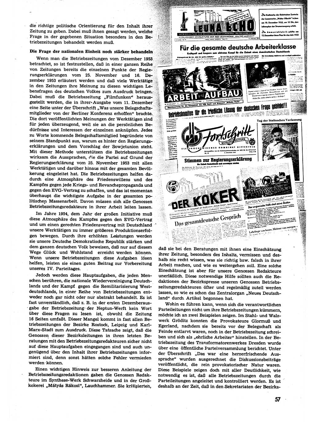 Neuer Weg (NW), Organ des Zentralkomitees (ZK) der SED (Sozialistische Einheitspartei Deutschlands) für alle Parteiarbeiter, 9. Jahrgang [Deutsche Demokratische Republik (DDR)] 1954, Heft 1/57 (NW ZK SED DDR 1954, H. 1/57)