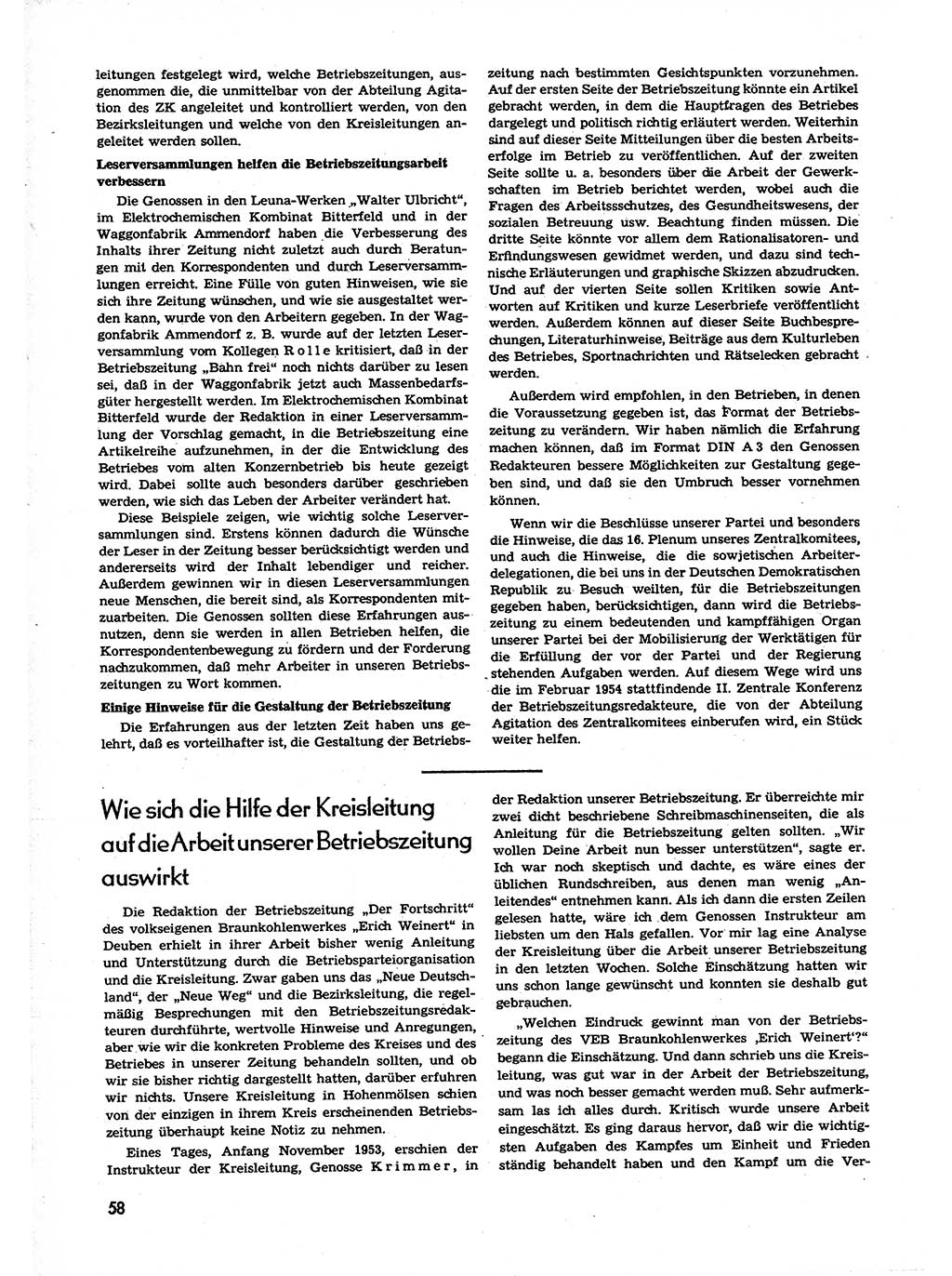 Neuer Weg (NW), Organ des Zentralkomitees (ZK) der SED (Sozialistische Einheitspartei Deutschlands) für alle Parteiarbeiter, 9. Jahrgang [Deutsche Demokratische Republik (DDR)] 1954, Heft 1/58 (NW ZK SED DDR 1954, H. 1/58)