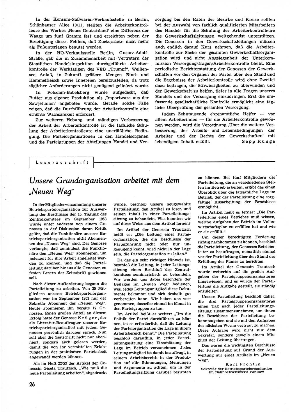 Neuer Weg (NW), Organ des Zentralkomitees (ZK) der SED (Sozialistische Einheitspartei Deutschlands) für alle Parteiarbeiter, 9. Jahrgang [Deutsche Demokratische Republik (DDR)] 1954, Heft 3/26 (NW ZK SED DDR 1954, H. 3/26)