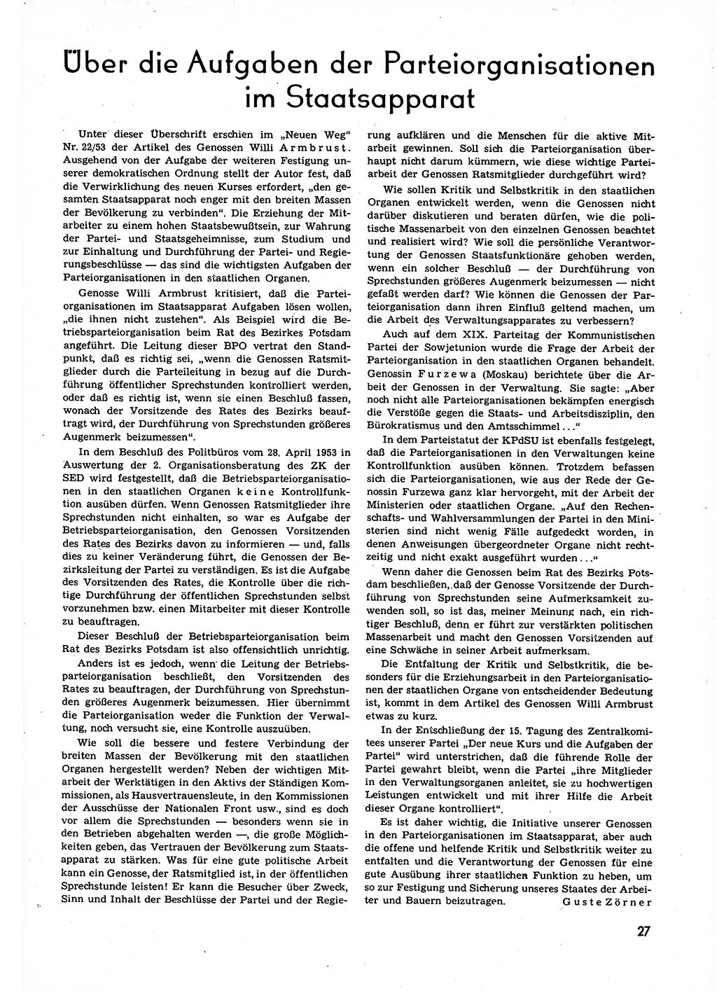 Neuer Weg (NW), Organ des Zentralkomitees (ZK) der SED (Sozialistische Einheitspartei Deutschlands) für alle Parteiarbeiter, 9. Jahrgang [Deutsche Demokratische Republik (DDR)] 1954, Heft 3/27 (NW ZK SED DDR 1954, H. 3/27)