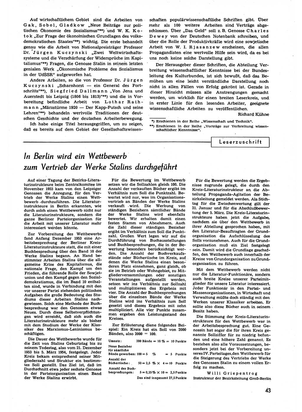 Neuer Weg (NW), Organ des Zentralkomitees (ZK) der SED (Sozialistische Einheitspartei Deutschlands) für alle Parteiarbeiter, 9. Jahrgang [Deutsche Demokratische Republik (DDR)] 1954, Heft 3/43 (NW ZK SED DDR 1954, H. 3/43)