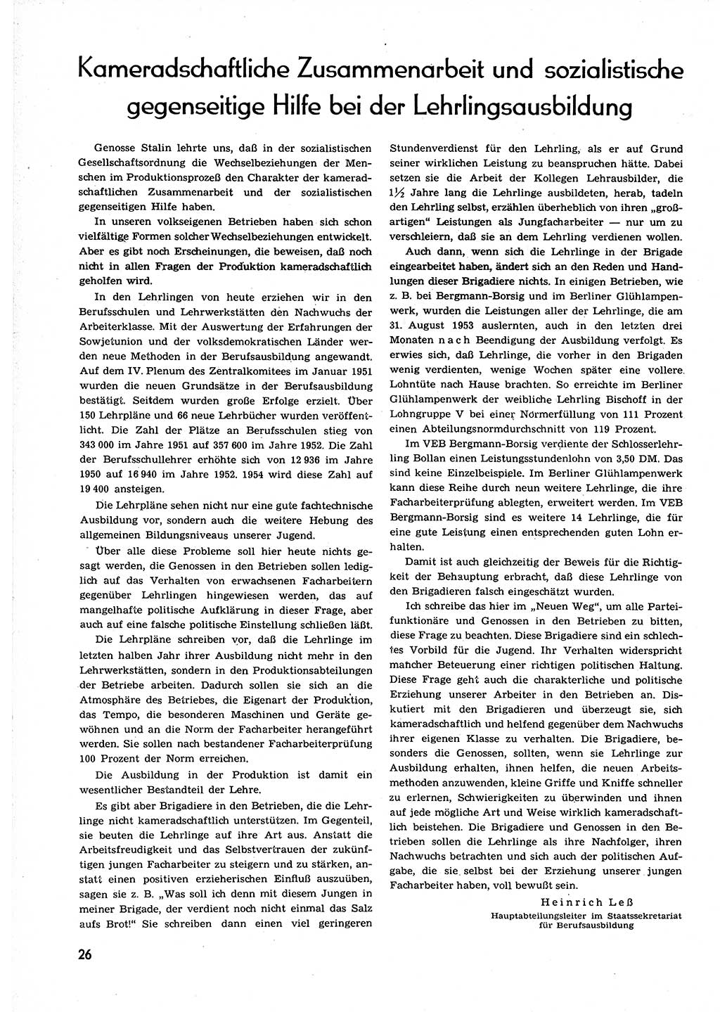 Neuer Weg (NW), Organ des Zentralkomitees (ZK) der SED (Sozialistische Einheitspartei Deutschlands) fÃ¼r alle Parteiarbeiter, 9. Jahrgang [Deutsche Demokratische Republik (DDR)] 1954, Heft 4/26 (NW ZK SED DDR 1954, H. 4/26)