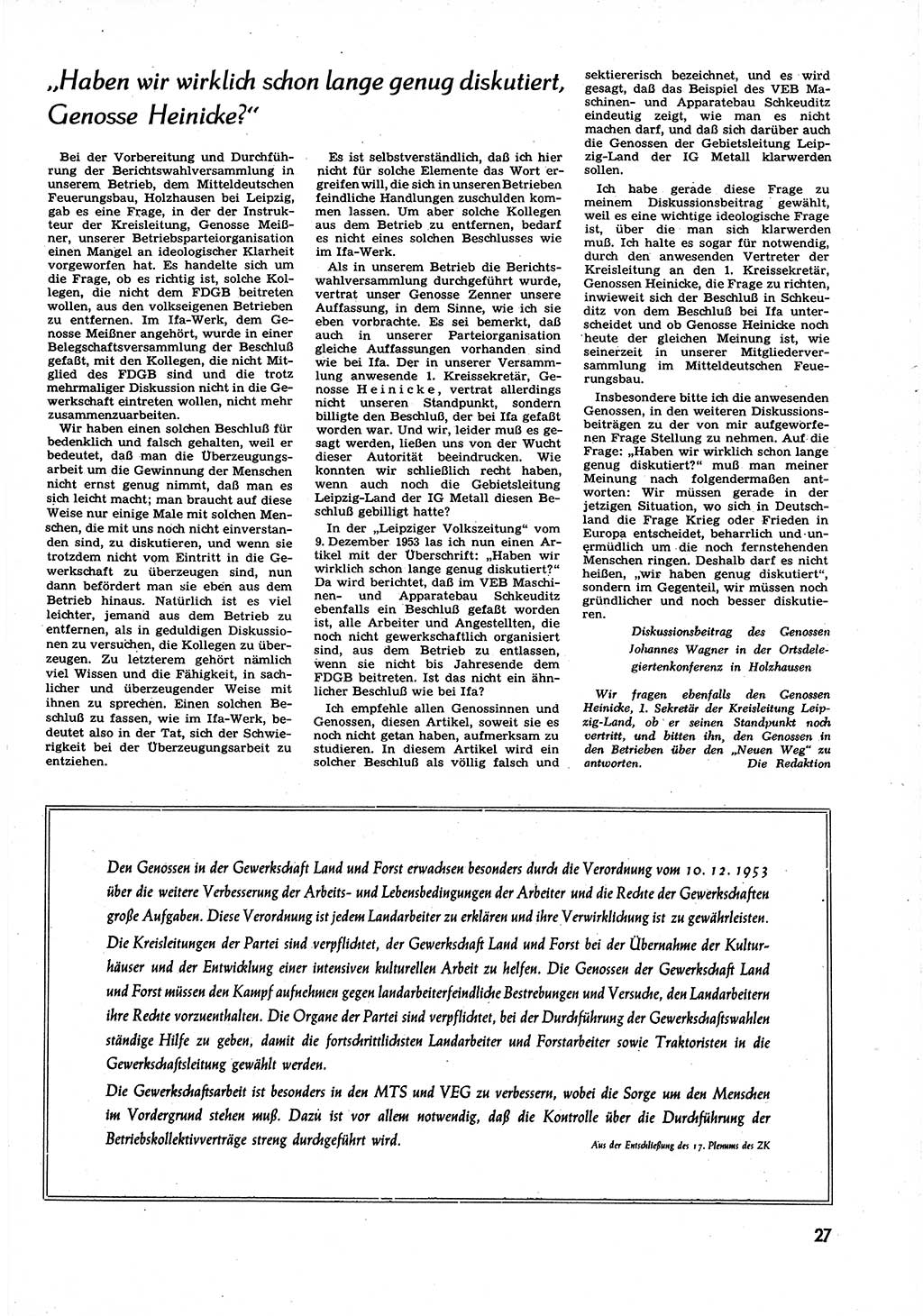 Neuer Weg (NW), Organ des Zentralkomitees (ZK) der SED (Sozialistische Einheitspartei Deutschlands) für alle Parteiarbeiter, 9. Jahrgang [Deutsche Demokratische Republik (DDR)] 1954, Heft 4/27 (NW ZK SED DDR 1954, H. 4/27)