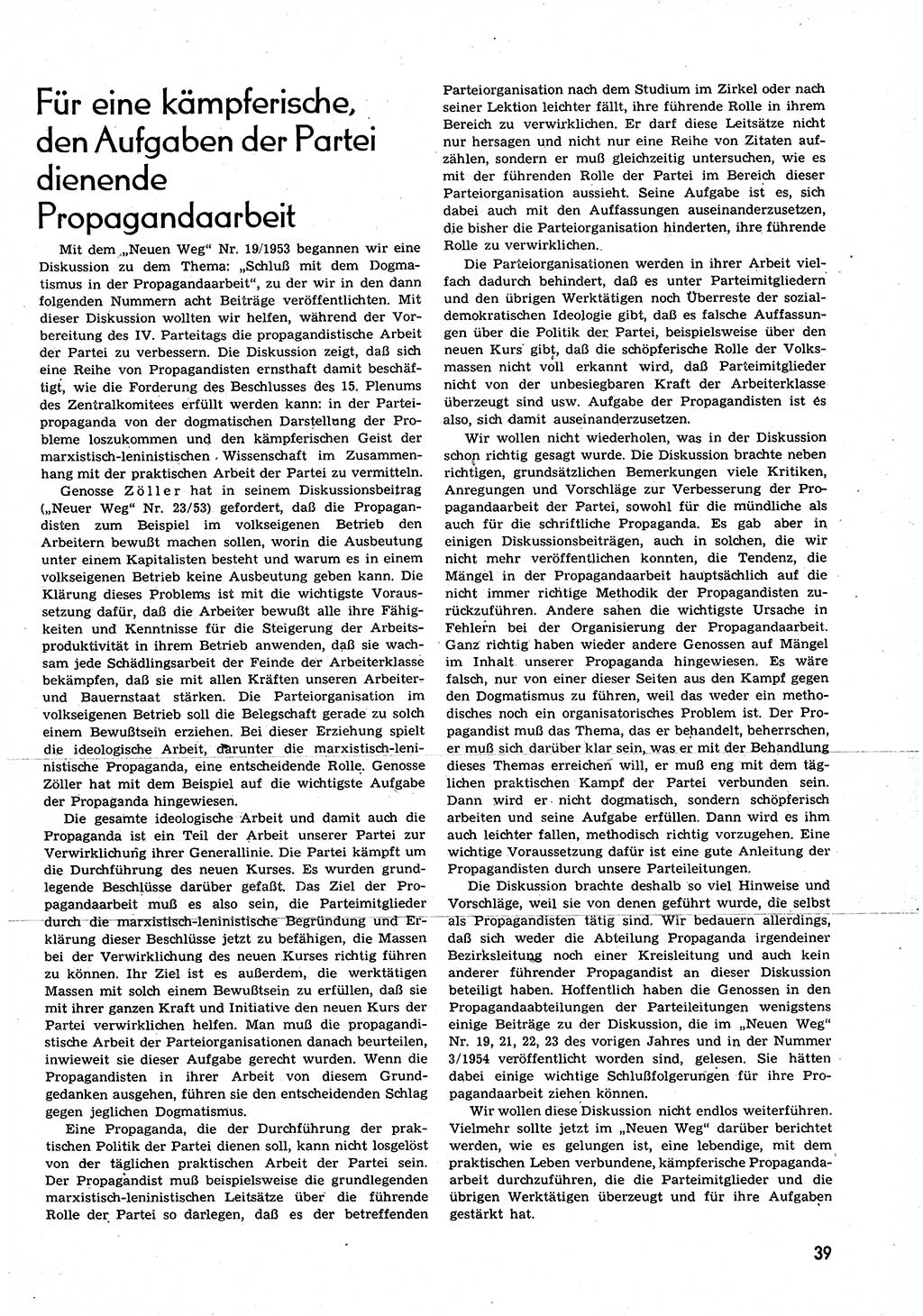 Neuer Weg (NW), Organ des Zentralkomitees (ZK) der SED (Sozialistische Einheitspartei Deutschlands) für alle Parteiarbeiter, 9. Jahrgang [Deutsche Demokratische Republik (DDR)] 1954, Heft 5/39 (NW ZK SED DDR 1954, H. 5/39)