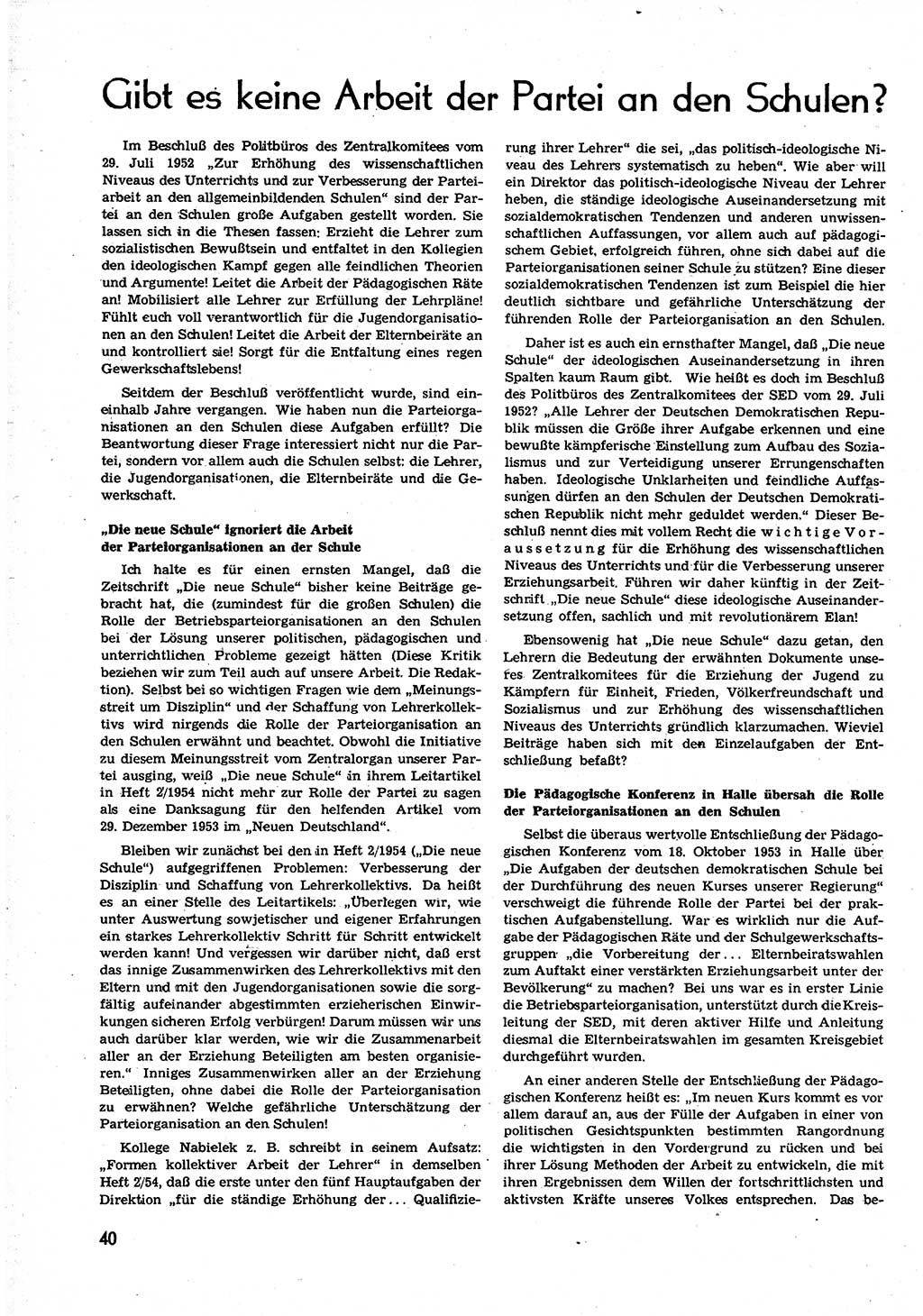 Neuer Weg (NW), Organ des Zentralkomitees (ZK) der SED (Sozialistische Einheitspartei Deutschlands) für alle Parteiarbeiter, 9. Jahrgang [Deutsche Demokratische Republik (DDR)] 1954, Heft 5/40 (NW ZK SED DDR 1954, H. 5/40)
