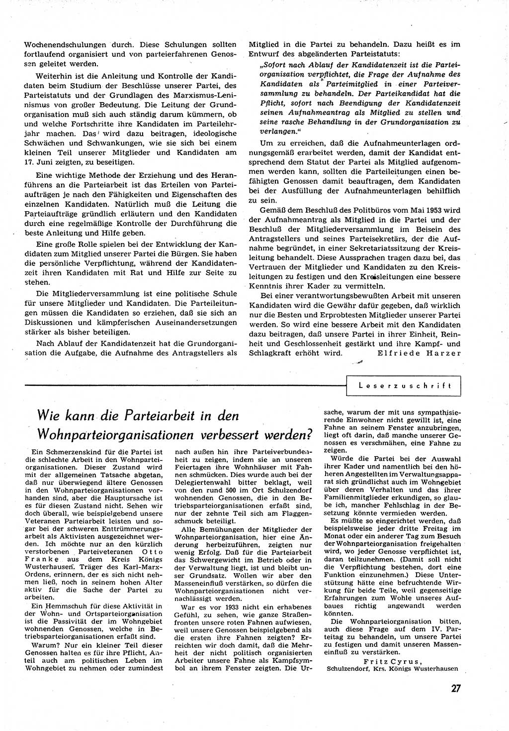 Neuer Weg (NW), Organ des Zentralkomitees (ZK) der SED (Sozialistische Einheitspartei Deutschlands) für alle Parteiarbeiter, 9. Jahrgang [Deutsche Demokratische Republik (DDR)] 1954, Heft 6/27 (NW ZK SED DDR 1954, H. 6/27)