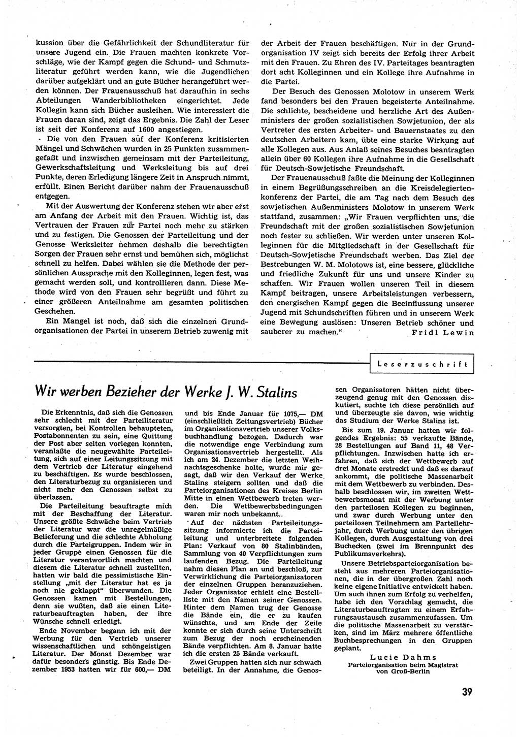 Neuer Weg (NW), Organ des Zentralkomitees (ZK) der SED (Sozialistische Einheitspartei Deutschlands) für alle Parteiarbeiter, 9. Jahrgang [Deutsche Demokratische Republik (DDR)] 1954, Heft 6/39 (NW ZK SED DDR 1954, H. 6/39)